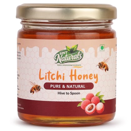 UNT Naturals Raw Litchi Honey 250g- Pure & Natural Honey- Unfiltered, Unprocessed & Unheated Shahad- No Added Sugar- Naturally Contains Enzymes & Antioxidant- Ideal for Tea, Cooking & Baking