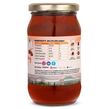 UNT Naturals Multiflora Honey 500g- Raw & Natural Honey- Pure, Unfiltered, Unprocessed Shahad- No Added Sugar- Naturally Contains Enzymes & Antioxidant- Ideal for Cooking, Baking & Daily Use