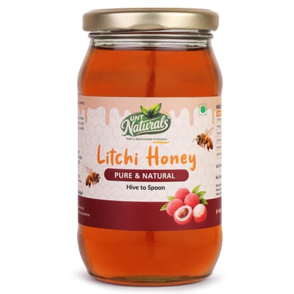 UNT Naturals Raw Litchi Honey 500g- Pure & Natural Honey- Unfiltered, Unprocessed & Unheated Shahad- No Added Sugar- Naturally Contains Enzymes & Antioxidant- Ideal for Tea, Cooking & Baking