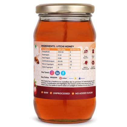 UNT Naturals Raw Litchi Honey 500g- Pure & Natural Honey- Unfiltered, Unprocessed & Unheated Shahad- No Added Sugar- Naturally Contains Enzymes & Antioxidant- Ideal for Tea, Cooking & Baking