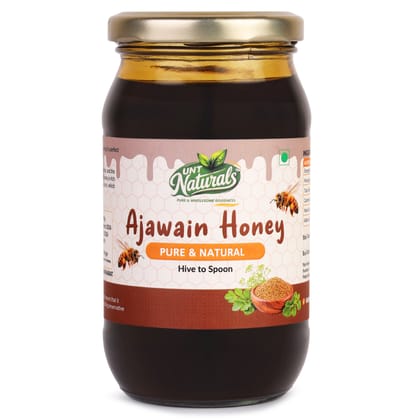 UNT Naturals Ajwain Honey 500g- Raw & Natural Honey- Pure, Unfiltered & Unprocessed Shahad- No Added Sugar- Healthy, Naturally Contains Enzymes & Antioxidants- Ideal for Cooking, Baking & Daily Use
