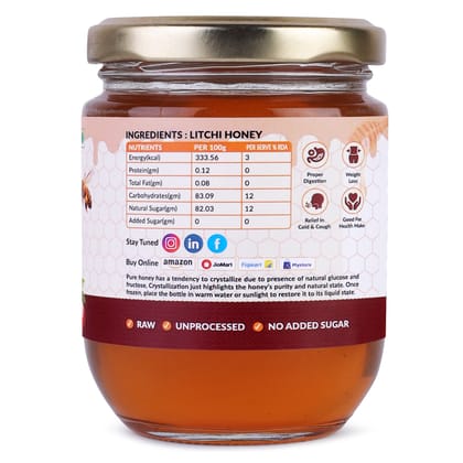 UNT Naturals Raw Litchi Honey 250g- Pure & Natural Honey- Unfiltered, Unprocessed & Unheated Shahad- No Added Sugar- Naturally Contains Enzymes & Antioxidant- Ideal for Tea, Cooking & Baking