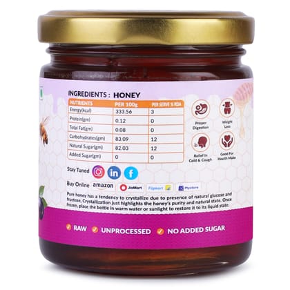 UNT Naturals Raw Jamun Honey 250g- Pure Unfiltered, Unprocessed, Unpasteurized & Unheated Shahad- No Added Sugar- Rich in Nutrients & Antioxidant- Natural Sweetener for Tea, Cooking & Baking